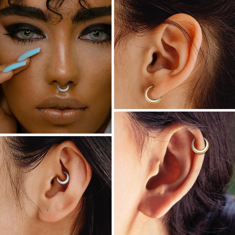FUNLMO Store 316L Surgical Steel Septum Ring Nose Ring Hoop Hypoallergenic Daith Cartilage Conch Tragus Rook Earlobe Piercing Jewerly for Women Men - Image 3